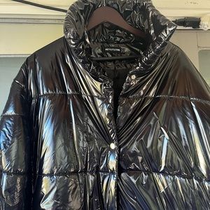 NWOT black shiny long puffer coat